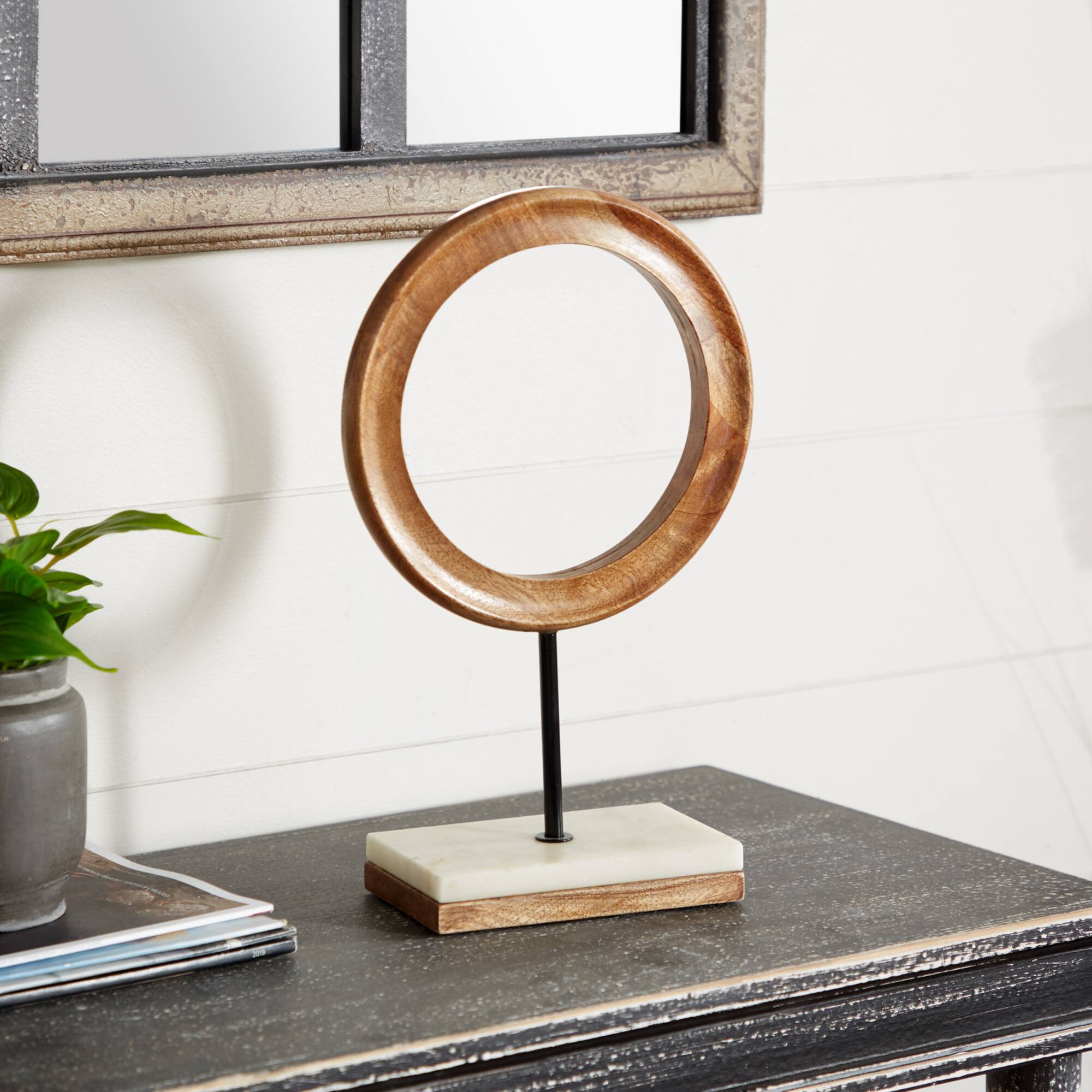 14" Brown Mango Wood Circle Sculpture